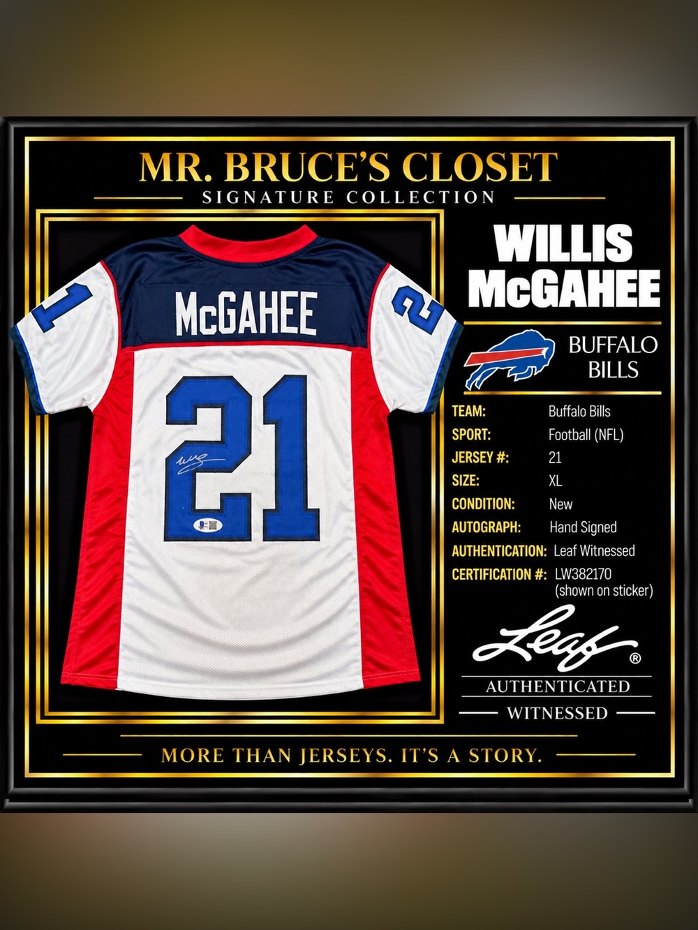 Willis McGahee Signed Buffalo Bills #21 Jersey Leaf Witnessed Autograph XL